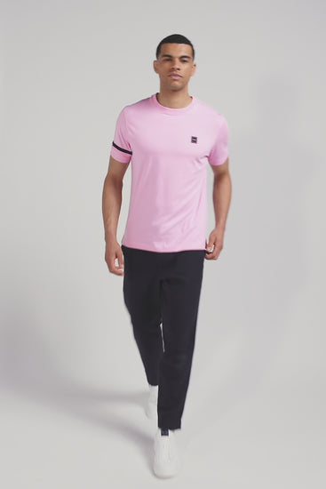 T-shirt manches courtes rose en coton badges emblème