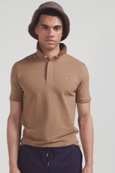 Polo manches courtes en coton stretch camel coupe Slim