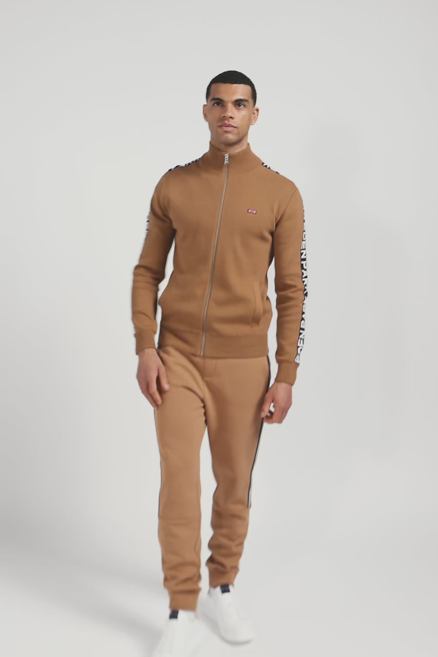 Regular camel milano cotton zipped cardigan