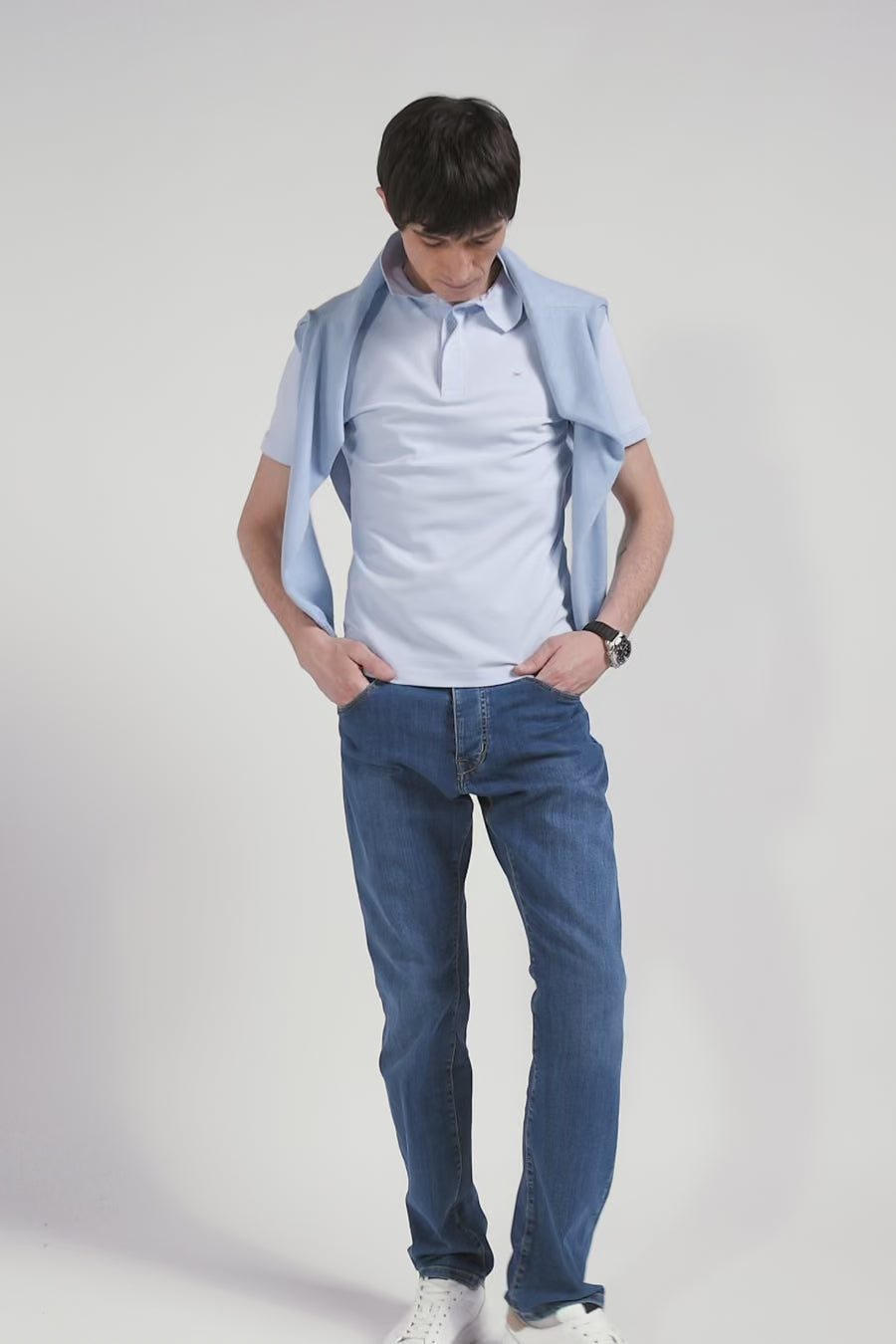 Polo manches courtes en coton stretch ciel coupe Slim