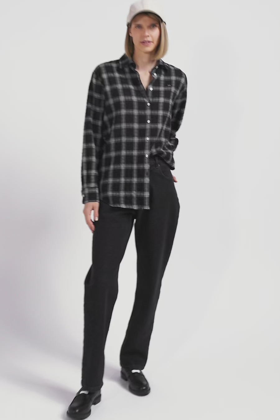 Relax black checked wool and cotton shirt