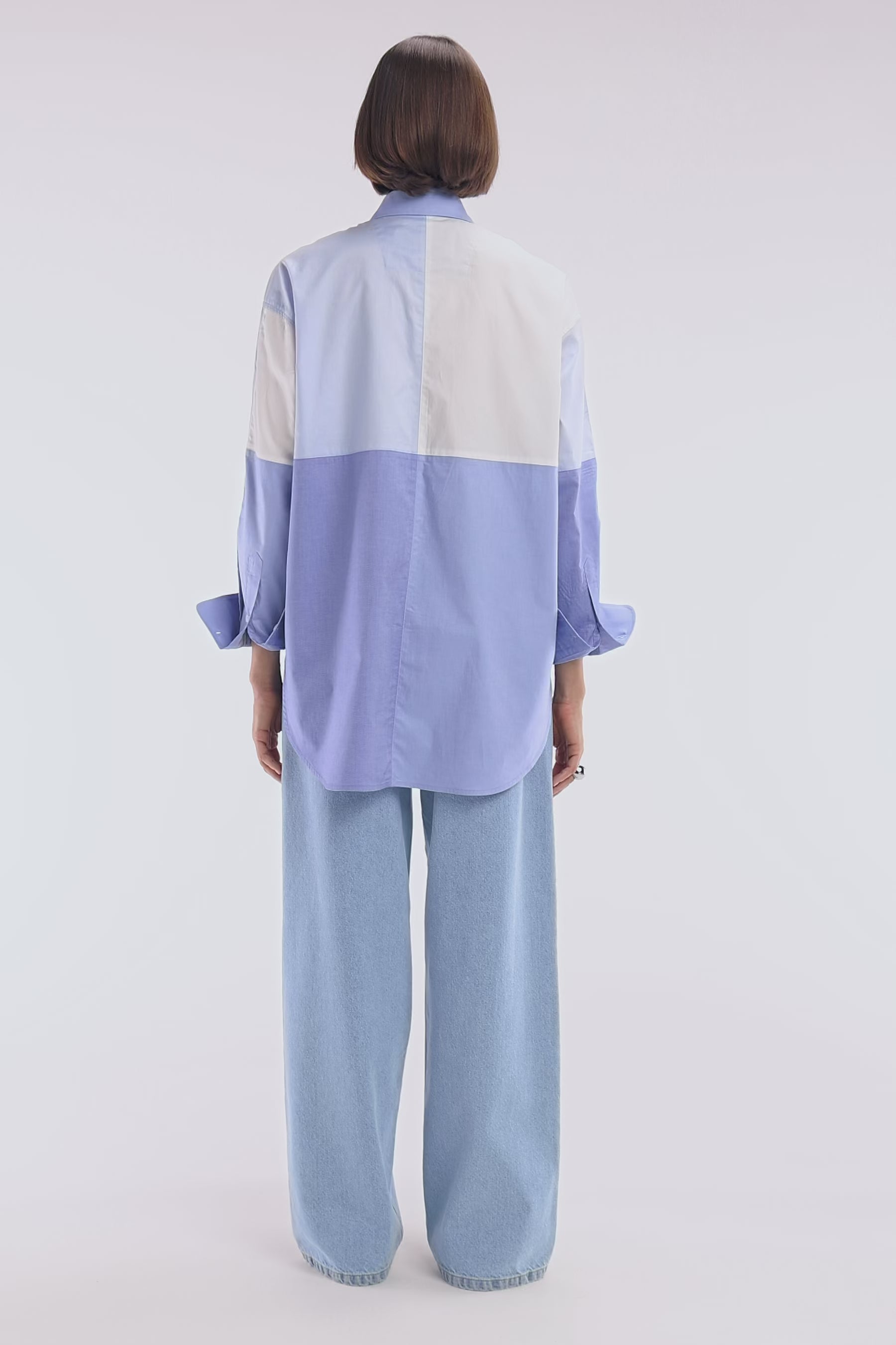 Chemise colorblock en popeline de coton bleue coupe oversized