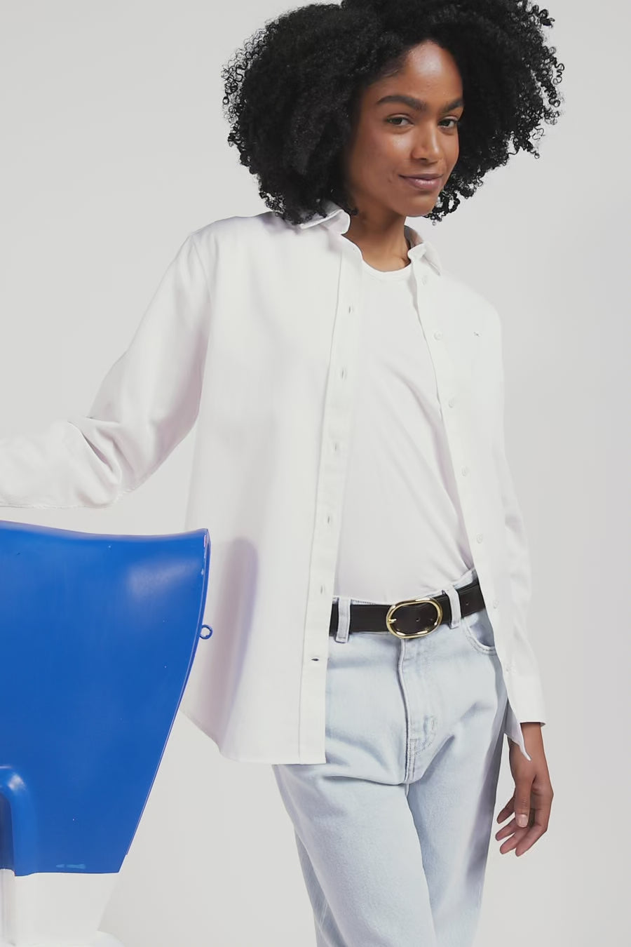 Relaxed white cotton poplin shirt