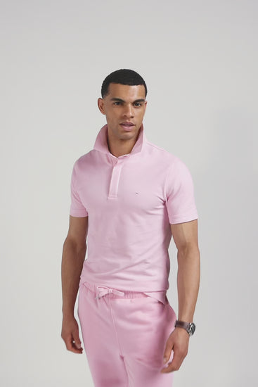 Polo manches courtes en coton stretch rose coupe Slim