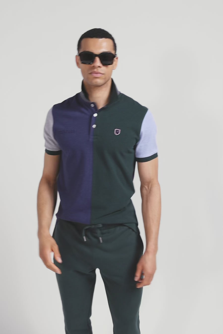 Polo manches courtes colorblock en piqué coton vert coupe Regular