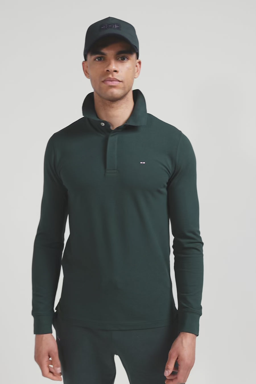 Polo manches longues en piqué coton vert coupe Slim