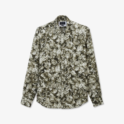Khaki linen shirt with a floral print - Image 2