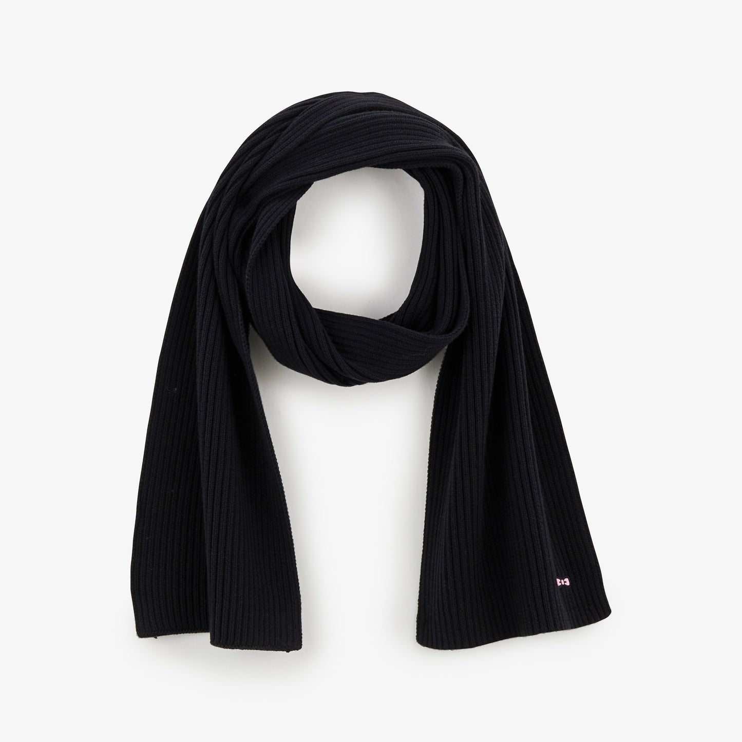 Écharpe noire côtelée en laine et coton - Image 1