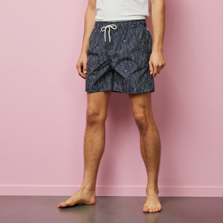 Short de bain bleu marine imprimé exclusif