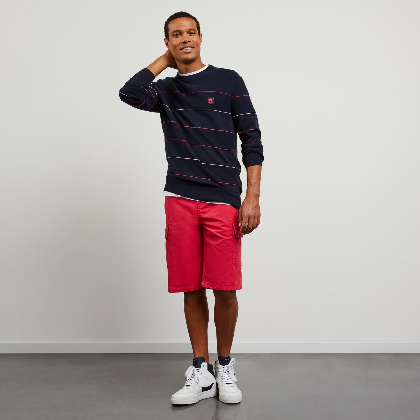 Dark blue striped jumper in combination knit