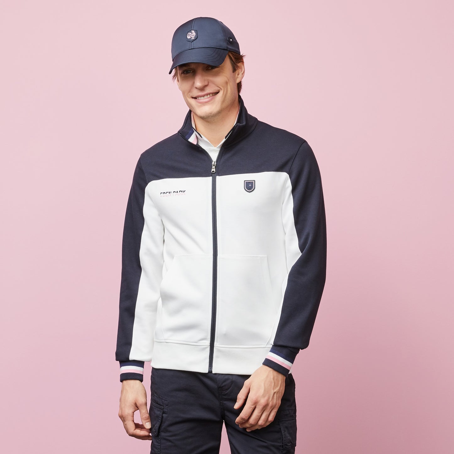 Long-sleeved colour-block zipped sweatshirt