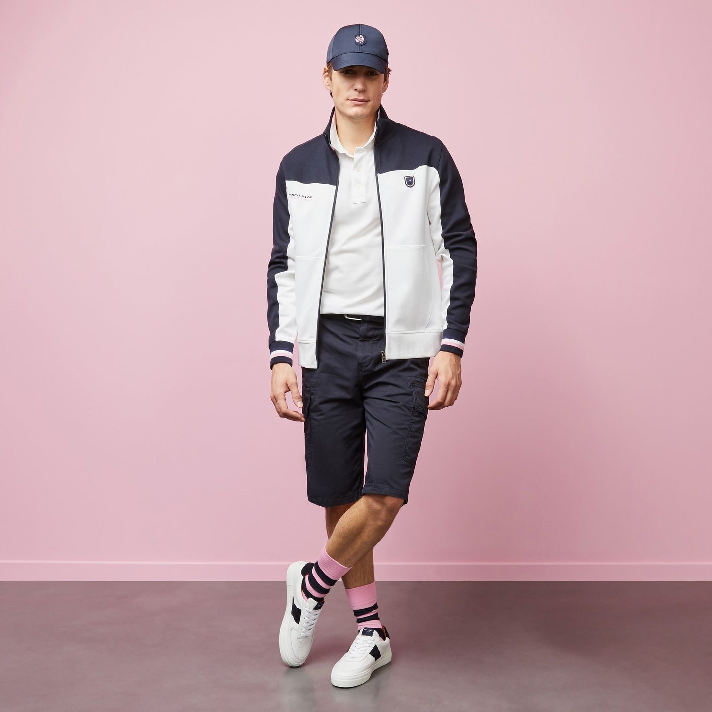 Long-sleeved colour-block zipped sweatshirt