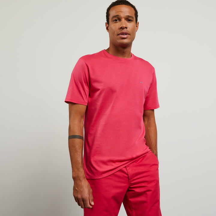 T-shirt manches courtes uni rouge en coton Pima