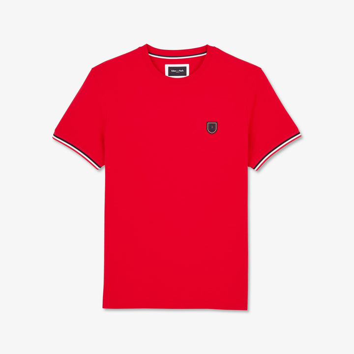 T-shirt uni rouge à détails tricolores alt view