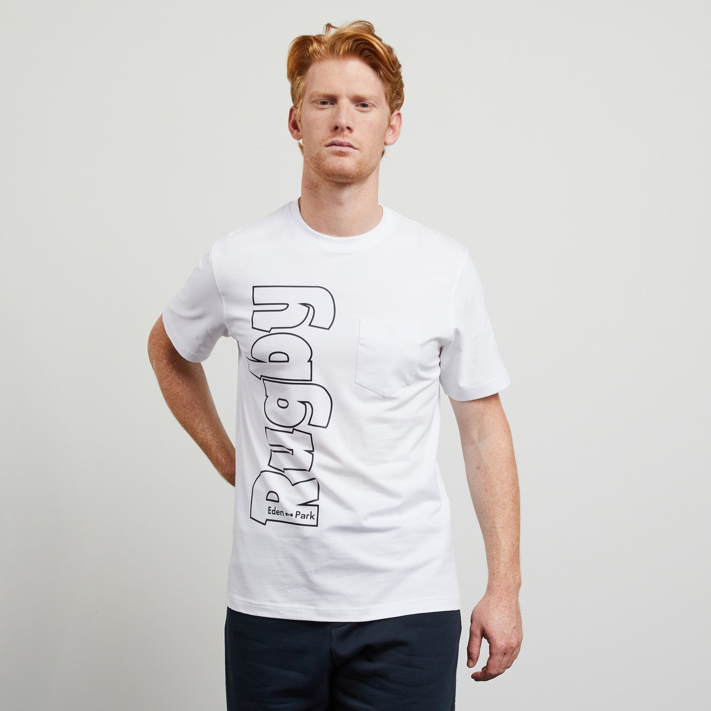 White T-shirt with rugby inscription