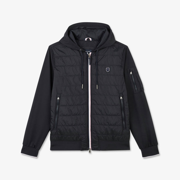Blouson bleu foncé bimatière à capuche alt view