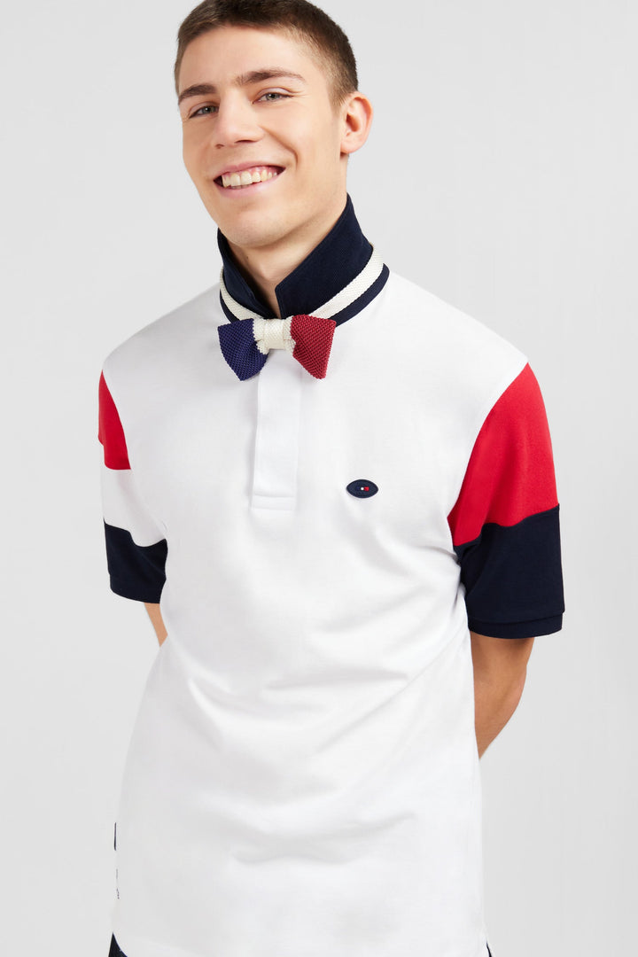 White colour-block short-sleeved polo shirt with XV de France embroidery