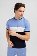 Blue short-sleeved colour-block T-shirt