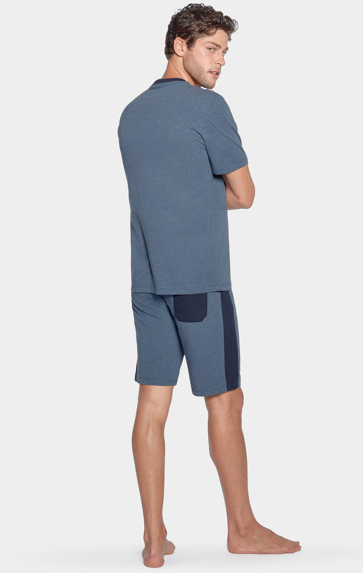 Pyjama court bleu chiné en jersey coton alt view