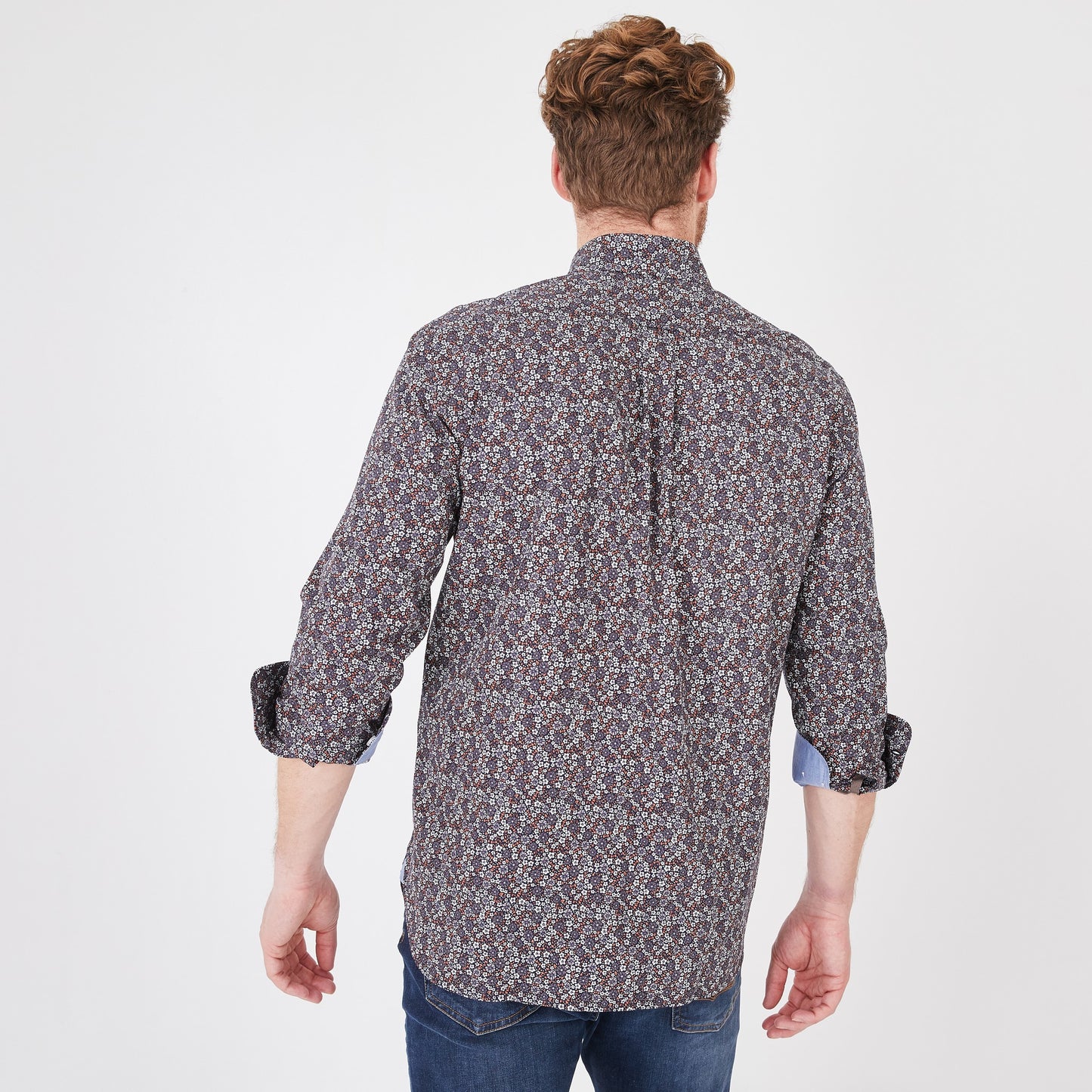Brown shirt in floral cotton poplin