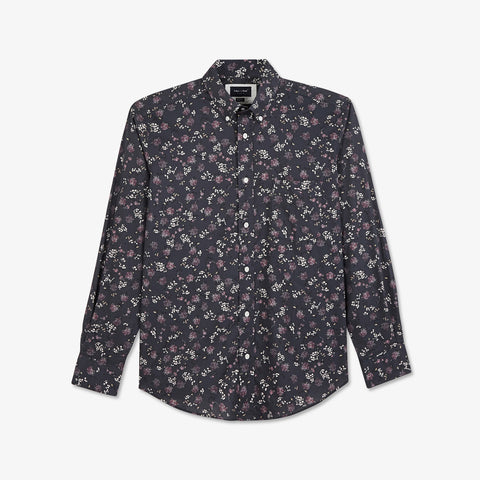 Navy blue shirt in premium cotton with floral pattern - Image 2