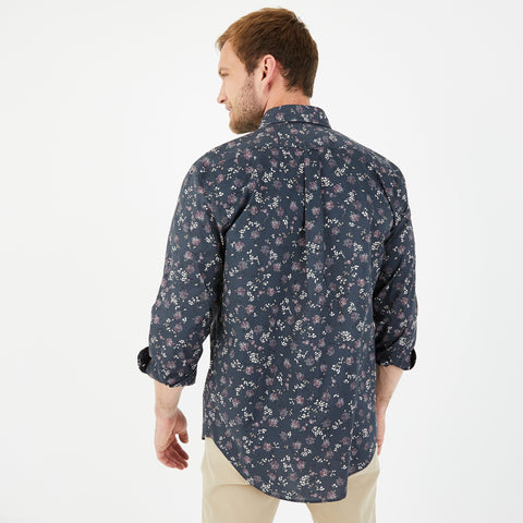 Navy blue shirt in premium cotton with floral pattern - Image 3