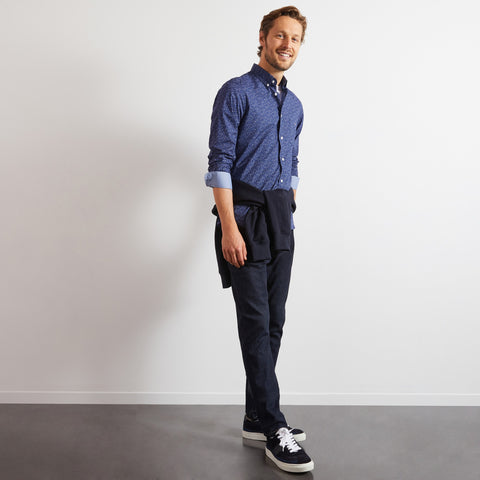 Navy blue shirt with a grey floral motif - Image 3