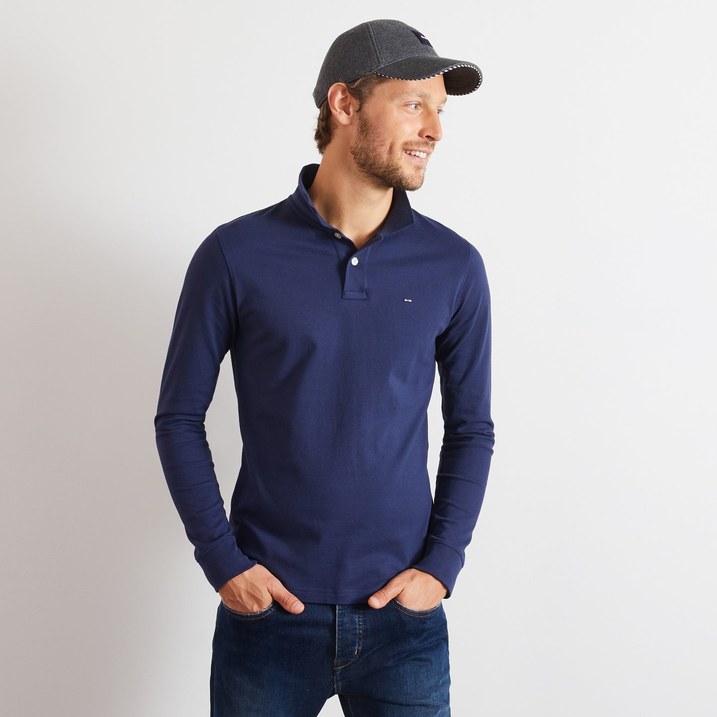 Blue long-sleeved polo