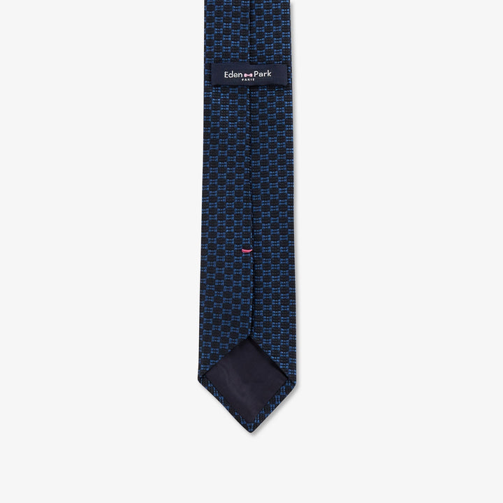 Cravate bleu foncé motif damier alt view