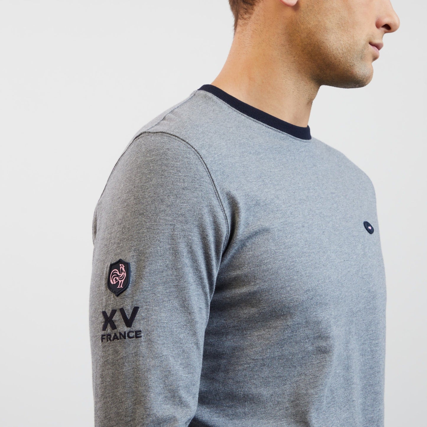 T-shirt gris manches longues détails broderies XV de France - Image 7