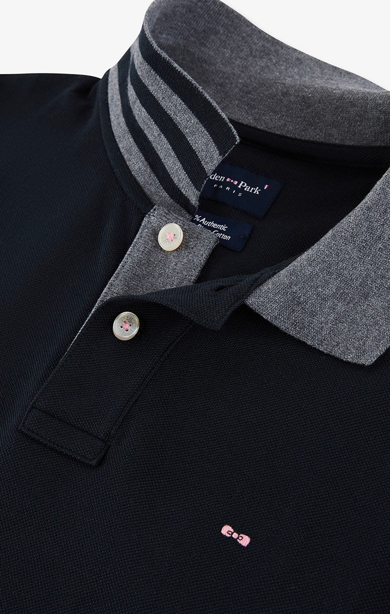 Polo manches longues noir en coton avec col contrasté - Image 9