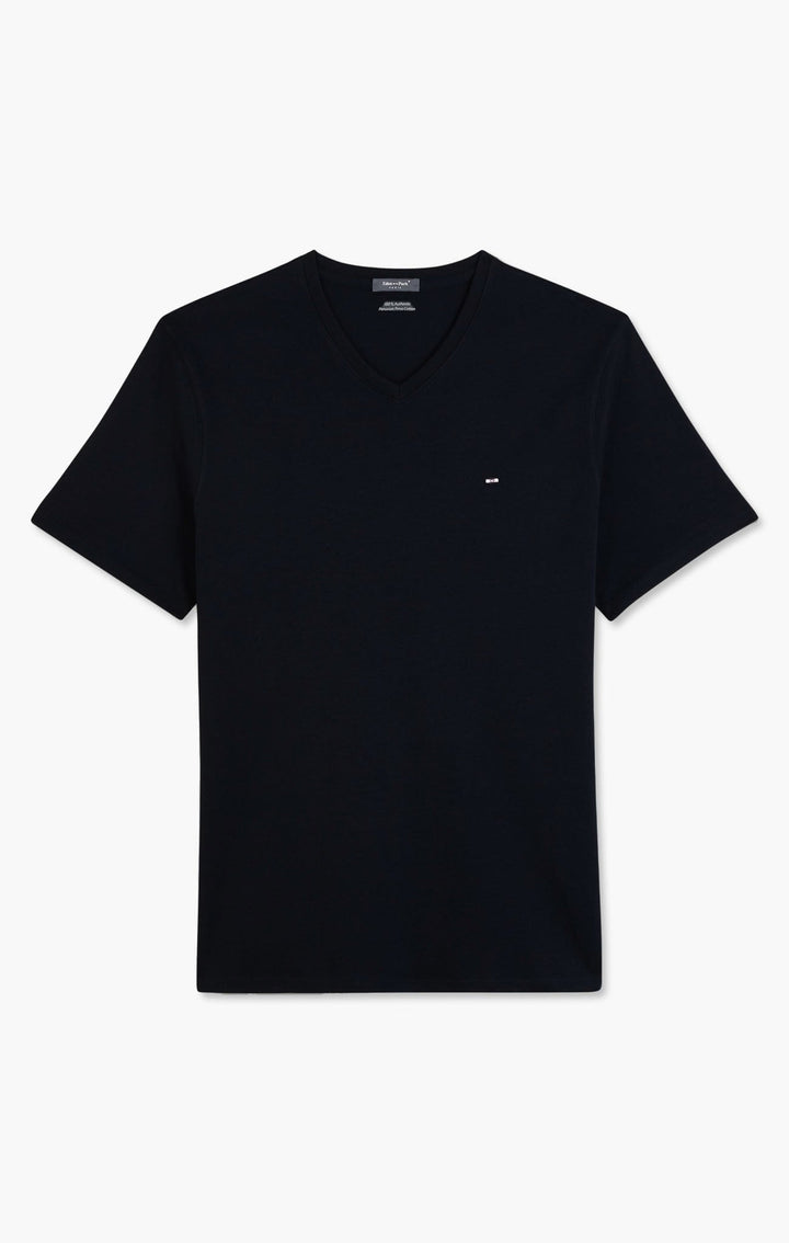 T-shirt noir col V à manches courtes alt view